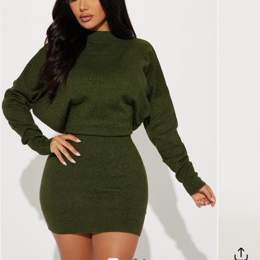 Fashion Nova Olive Green Sweater Dress